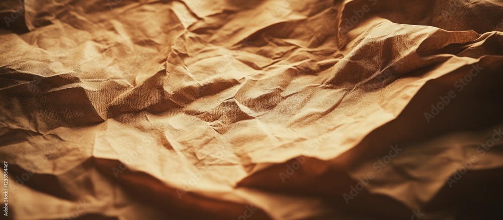 Poster crumpled brown paper texture background with intricate folds and creases suitable for design applica