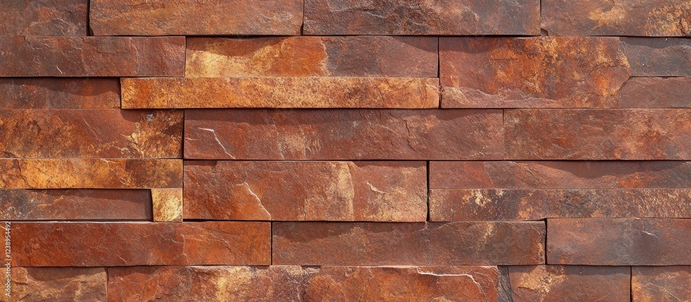 Poster brown textured stone wall background with rectangular stones arranged in a stacked pattern. copy spa