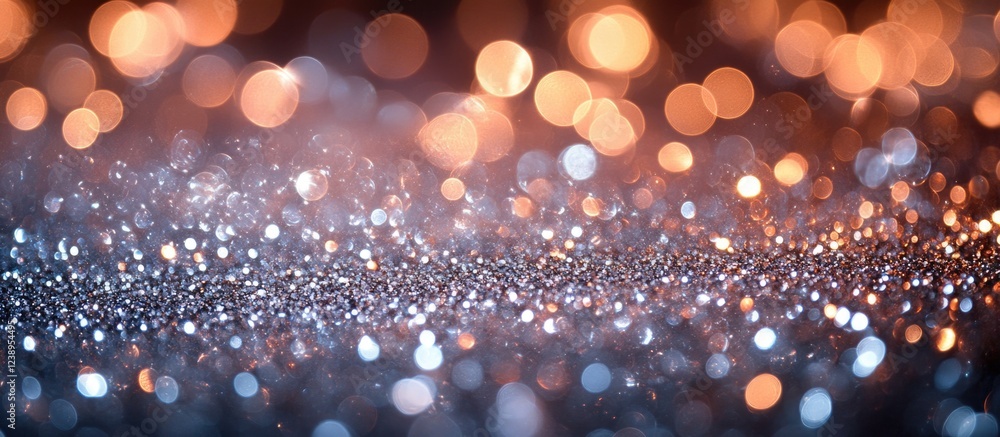 Aufkleber abstract blurred background of shimmering bokeh lights in orange and blue tones with sparkling glitt
