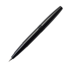 The image shows a single black pen, sharply focused against a black background, showcasing its sleek design.