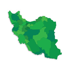 Iran map with border highlighted regions, states, isolated on white background. Template map of Iran. Detailed vector illustration.