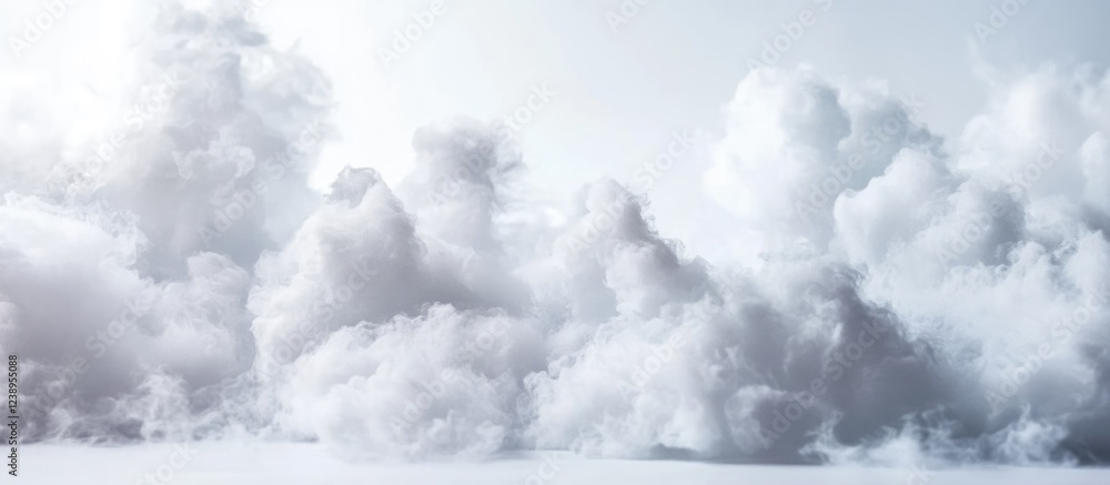 Poster fluffy white clouds in a bright sky with soft light providing a serene atmosphere and ample copy spa