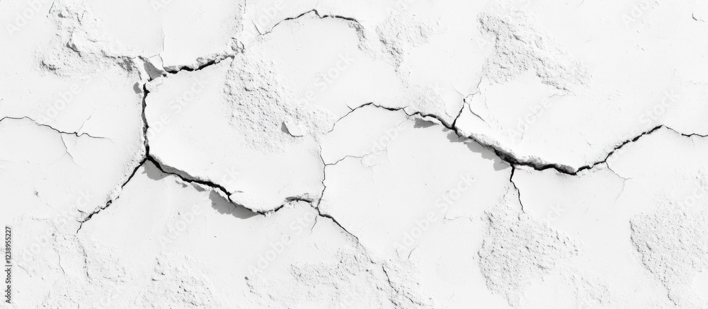 Poster cracked white wall surface background texture with irregular patterns and visible fissures ideal for