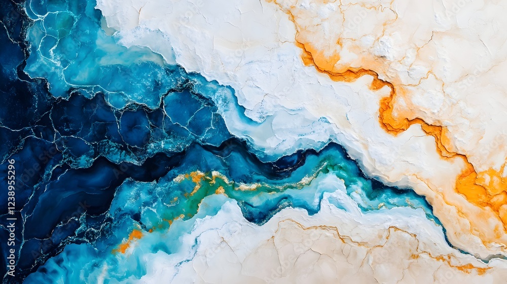 Poster merging fluids and fractured terrain:a captivating abstract landscape