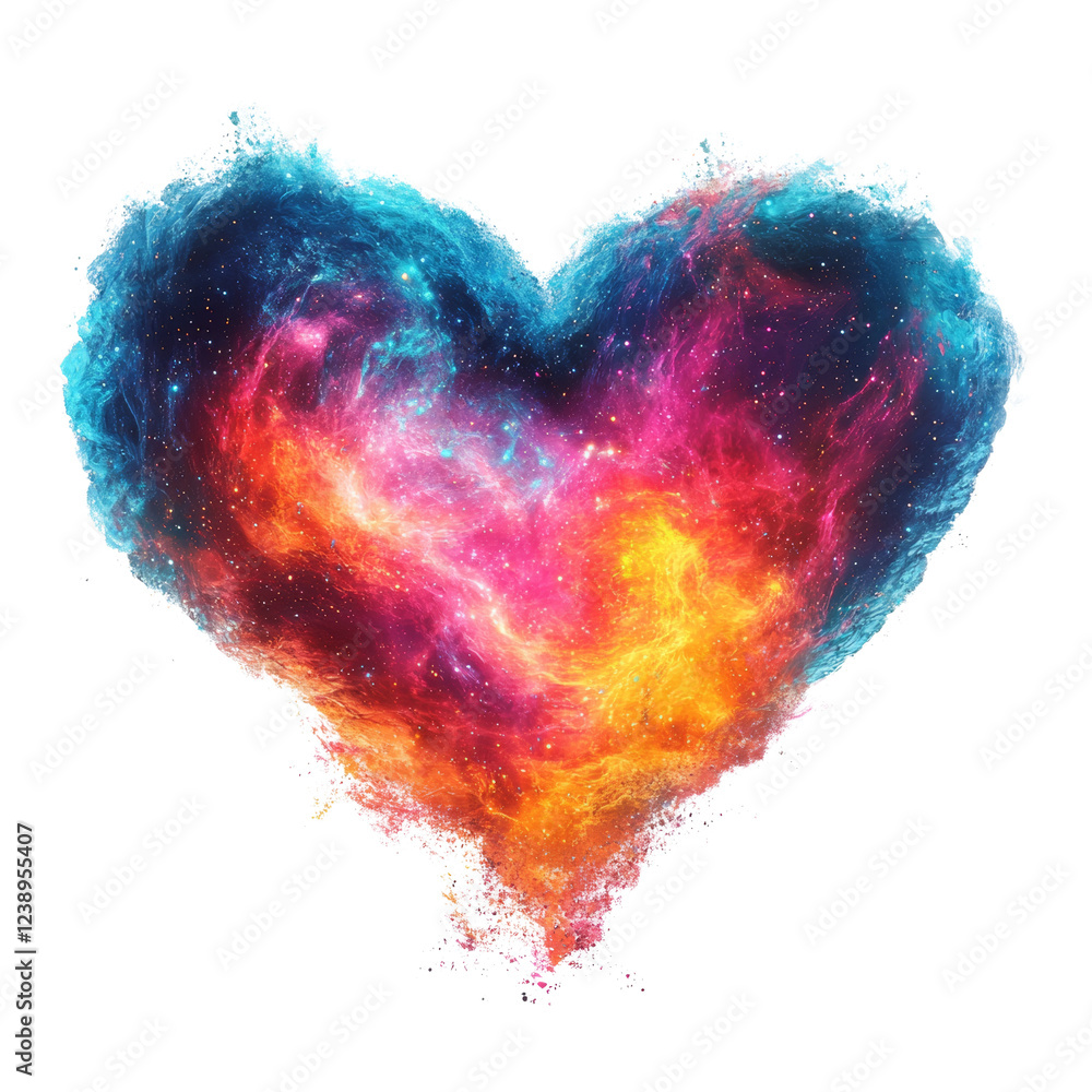 Poster the image shows a heart-shaped nebula with vibrant colors resembling a water splash against a black 