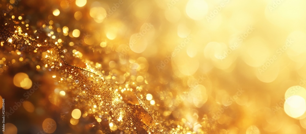 Poster golden bokeh background with shimmering light particles and soft focus creating a warm and abstract 