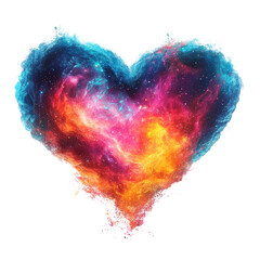 The image shows a heart-shaped nebula with vibrant colors resembling a water splash against a black background.