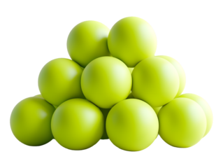 Lime green spheres in a triangular arrangement isolated on a transparent background, isolated on transparent background, PNG, cut out