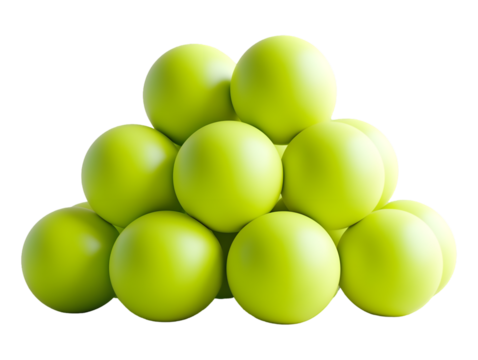 Lime green spheres in a triangular arrangement isolated on a transparent background, isolated on transparent background, PNG, cut out