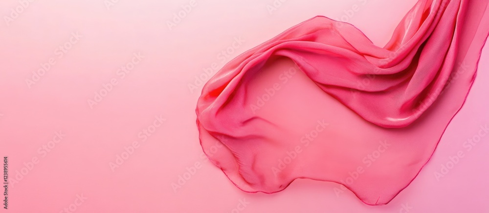 Poster pink sheer fabric flowing over a soft gradient background with ample copy space for text placement.
