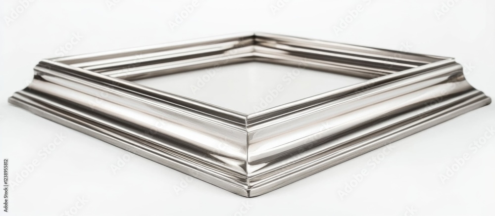 Poster silver picture frame with decorative edges on a light background showcasing empty space for artwork 