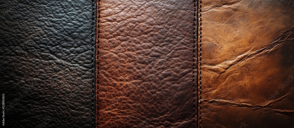 Aufkleber textured leather background in three color variations black brown and tan with visible stitching and