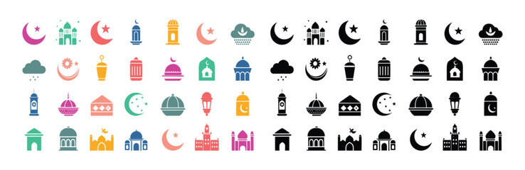 Naklejka premium Ramadan Kareem and Eid Mubarak Icons