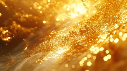 Naklejka premium Mesmerizing Swirl of Golden Confetti Cascade in Sparkling Abstract Elegance