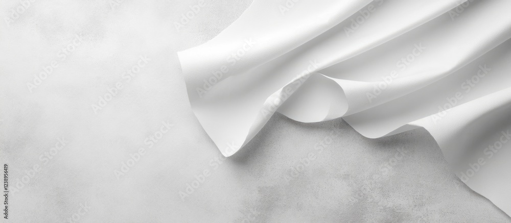 Aufkleber white fabric draped on a light gray textured background with soft shadows and gentle folds suitable 