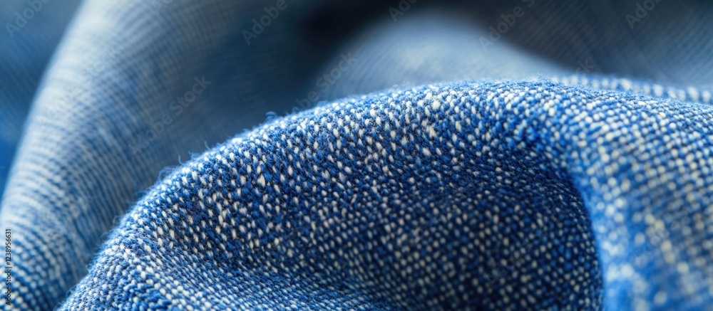 Aufkleber blue denim fabric texture close-up with visible weave patterns ideal for textile design. copy space