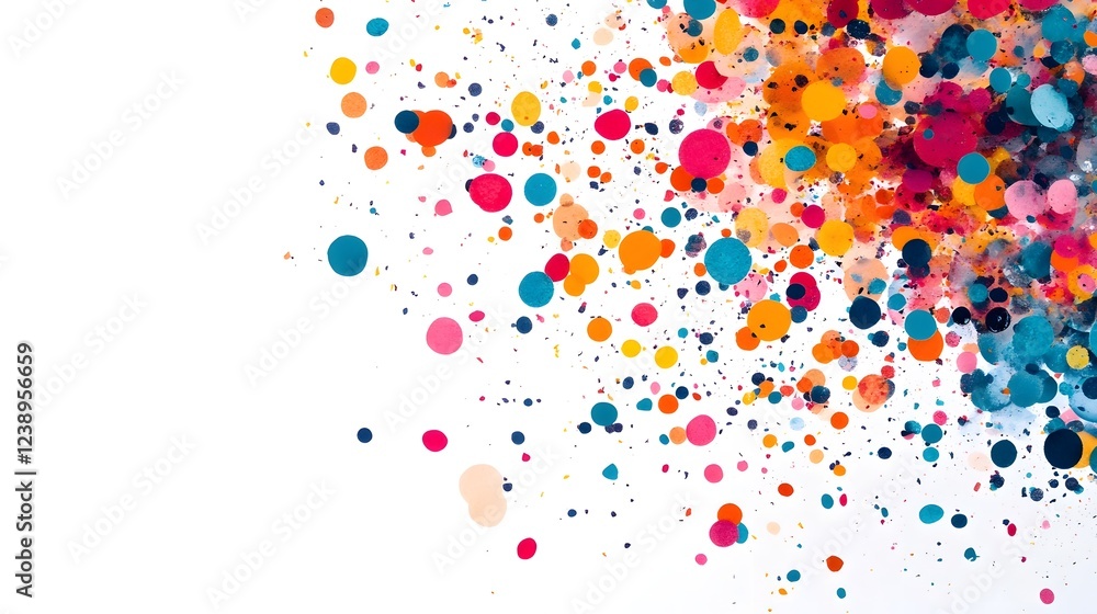 Poster colorful confetti cascading through dynamic abstract composition