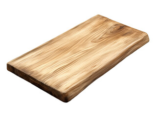 Rustic wooden cutting board isolated on transparent background, natural wood grain texture ideal for food photography and kitchen decor, png background, cut out