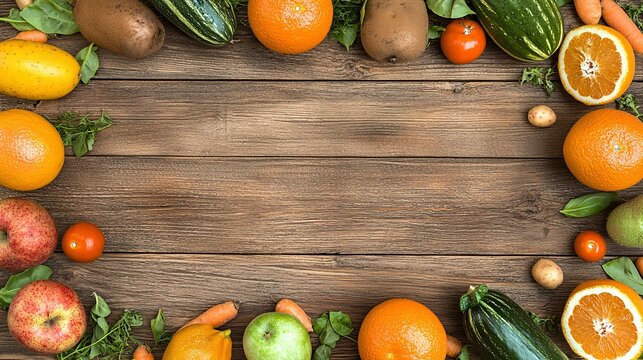 shot of fresh vegetables and fruits arranged on a wooden table, emphasizing a balanced diet for preventing NCDs. NCDs or non-communicable diseases are a group of chronic non-communicable diseases. 