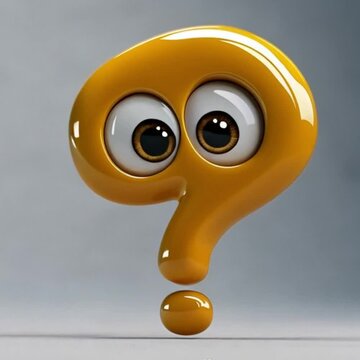 a emoji illustration showing a shiny, yellow questionmark with buggly blink eyes on white background