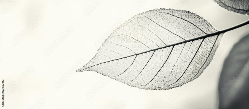 Poster transparent leaf showing intricate vein structure isolated on soft background with copy space
