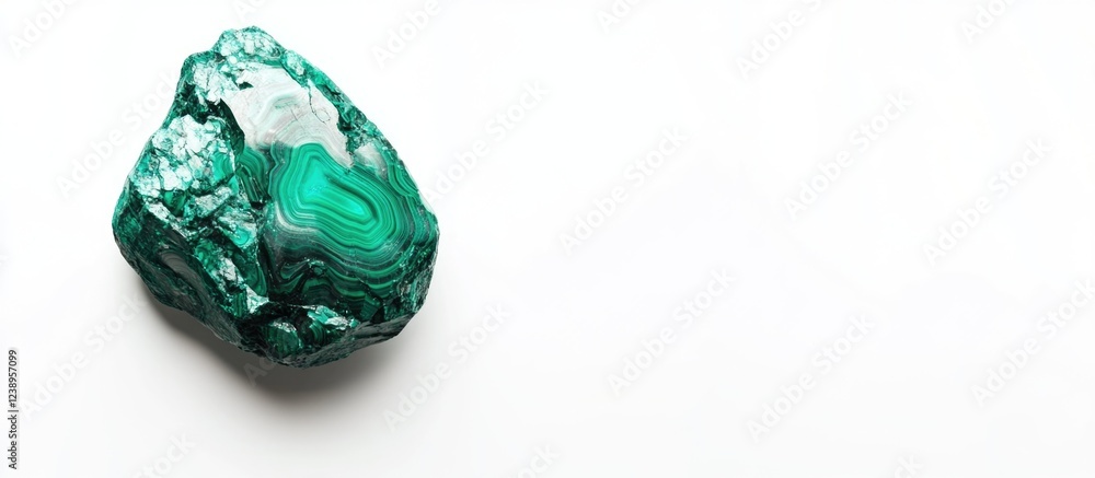 Poster malachite stone on white background with natural textures and patterns copy space