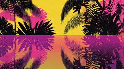 Tropical Palm Leaves Reflected In Vibrant Colors