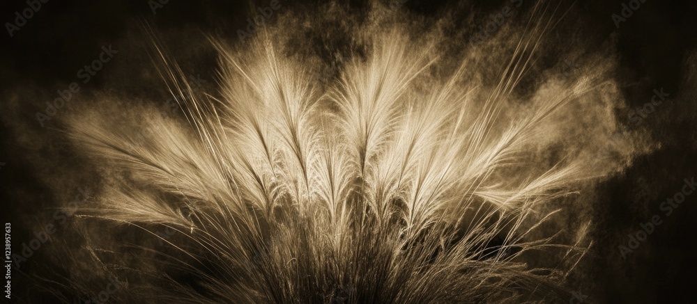 Poster golden grass plumes in soft light creating a dramatic natural abstract background with room for text