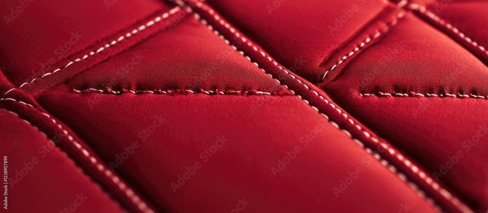 Poster red quilted fabric texture with stitching details suitable for backgrounds or textile design concept
