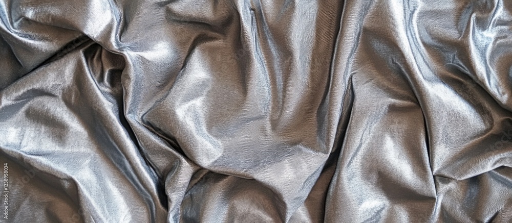 Poster shiny crumpled silver fabric texture background with folds and shadows suitable for various design a