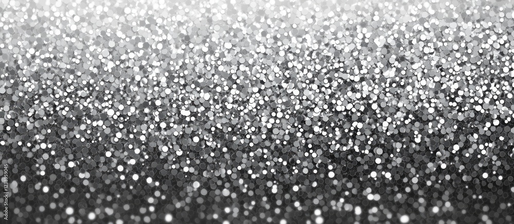 Poster silver glitter texture background with bokeh effect and soft gradient, shimmering shiny decoration, 
