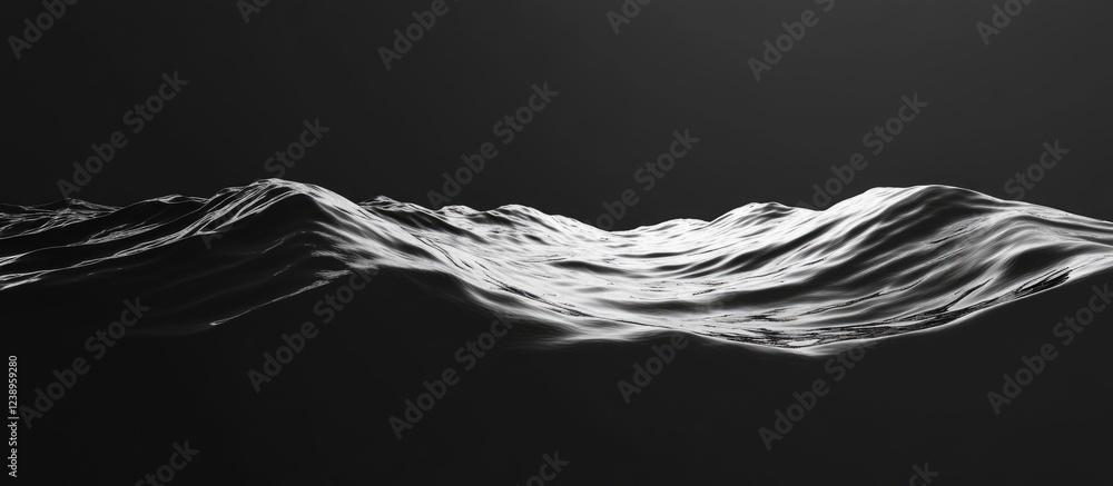 Poster waves of water with reflective surface on dark background creating texture and flow copy space