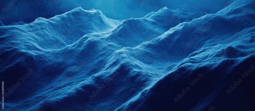 Poster dark blue ocean waves with a smooth texture and soft lighting, abstract underwater background with c