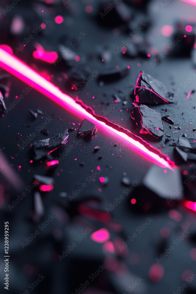 Aufkleber dynamic dark abstract backdrop features glitch-like red and pink neon lines cutting through scattere