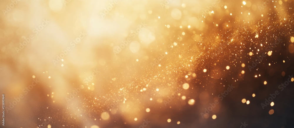Poster golden bokeh lights abstract background with soft glow and swirling particles suitable for various d