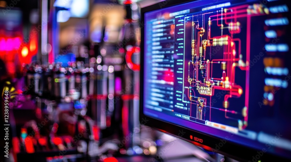 Poster computer screen displays complex engineering schematic design