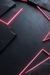 Abstract shapes outlined in glowing neon red and pink create a striking visual against a dark background. This design offers a modern, futuristic aesthetic perfect for text placement