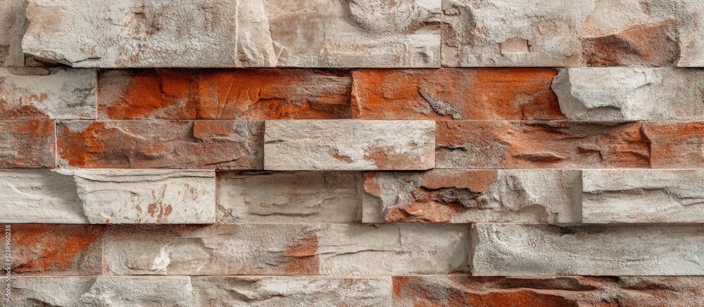 Poster textured stone wall background with orange and gray tones and layered stone design suitable for vari
