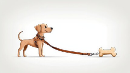 Playful Cartoon Dog with Leash and Bone Treat on a Soft Background for Pet Illustrations