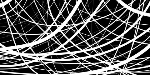 Doodle abstract horisontal background with chaotic stripes, tapes of different thickness in black, white colors. Hand drawn style colorful vector illustration for banners, wallpaper, textile, wrapping