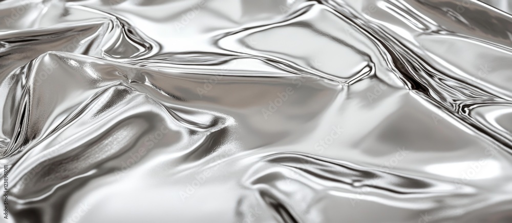 Poster silver metallic crumpled texture background with reflective surface and soft highlights suitable for