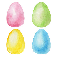 Set of colorful watercolor Easter eggs on white background. Watercolor illustration. Spring holiday banner.