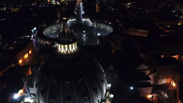 rome st peter's dome aerial view at night