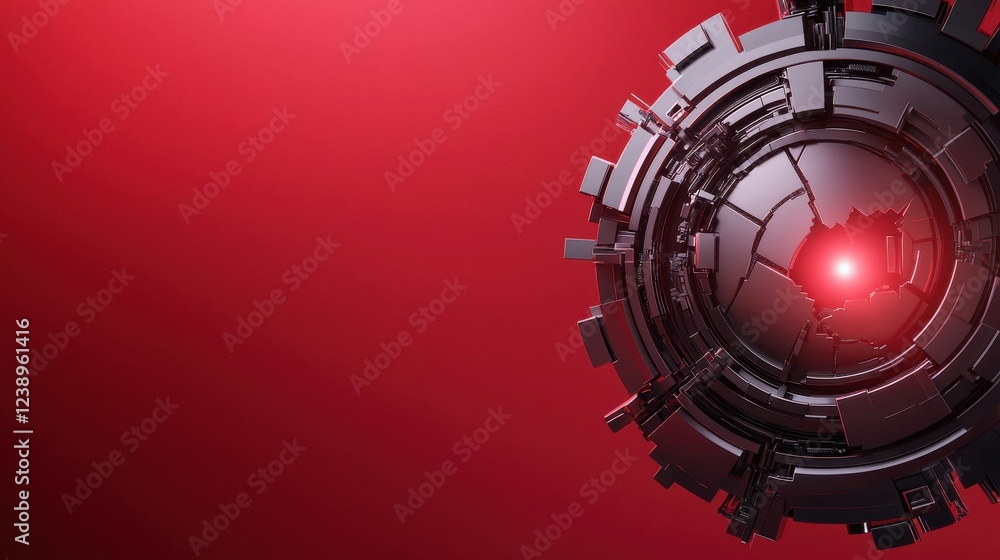 Poster futuristic sphere design with red background and geometric elements
