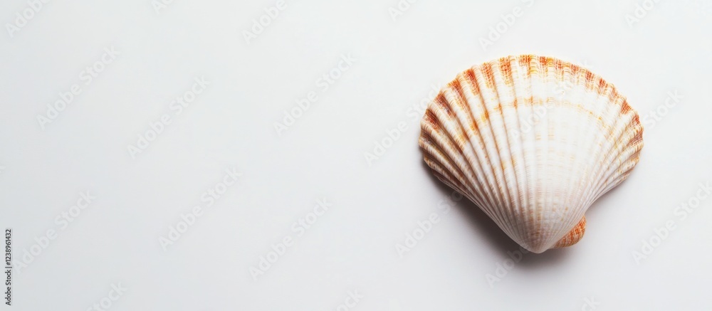 Poster seashell on white background with natural textures and colors ideal for minimalistic and coastal the