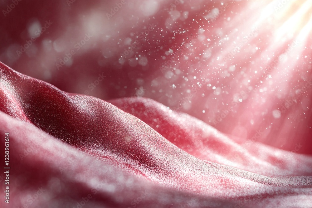 Poster soft radiant light breaks through a deep red background, highlighting gentle textures and creating a