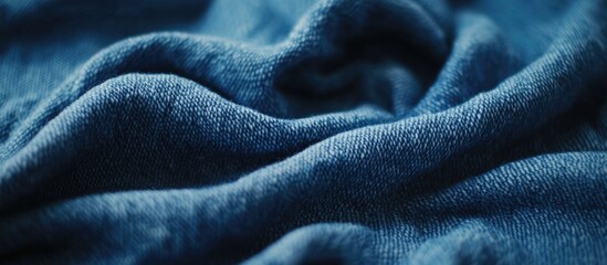 Close-up view of crumpled blue denim fabric showcasing texture and detail with Copy Space for text insertion