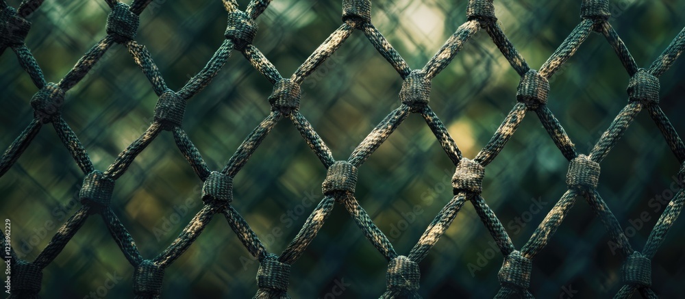 Poster close-up of textured green netting pattern with blurred background and natural light highlighting th
