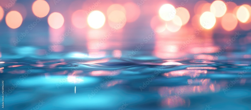 Aufkleber abstract blurred background of shimmering water surface with bokeh lights in shades of blue and pink