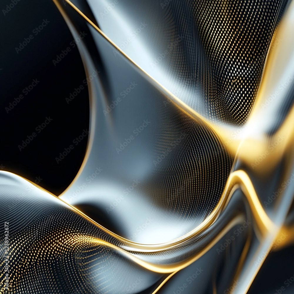 Poster a close-up abstract image of smooth black and gold flowing textures with a metallic feel, symbolizin
